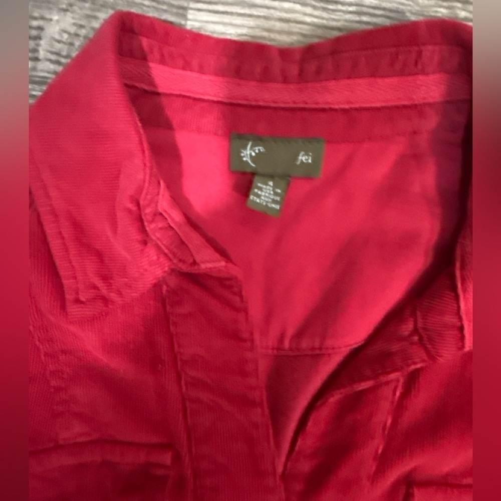 Women's Red Button-Front Shirt Dress with Belt - Picture 3 of 4